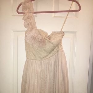 Cream one shoulder lace and tool dress